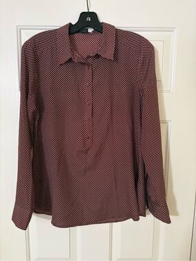 Ann Taylor Maroon Dot Button-Down Shirt
